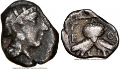 ATTICA. Athens. Ca. 4th century BC. AR diobol (11mm, 1.31 gm, 9h). NGC Choice Fine 4/5 - 3/5. Ca. 454-404 BC. Helmeted head of Athena right, with fron...