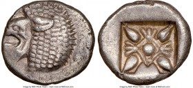 IONIA. Miletus. Ca. late 6th-5th centuries BC. AR 1/12 stater or obol (11mm). NGC XF. Milesian standard. Forepart of roaring lion right, head reverted...