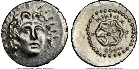 CARIAN ISLANDS. Rhodes. Ca. 84-30 BC. AR drachm (20mm, 4.08 gm, 9h). NGC MS 5/5 - 3/5, brushed. Micion, magistrate. Radiate head of Helios facing, tur...