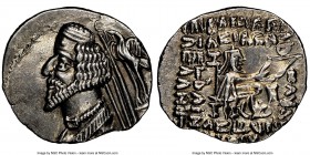 PARTHIAN KINGDOM. Phraates IV (ca. 38-2 BC). AR drachm (21mm, 12h). NGC Choice AU. Mithradatkart mint. Diademed and draped bust left, wart on forehead...