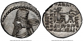 PARTHIAN KINGDOM. Pacorus I (ca. AD 78-120). AR drachm (19mm, 3.60 gm, 1h). NGC MS 5/5 - 3/5, brushed. Ecbatana. Bust of Pacorus left with long pointe...