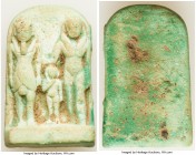ANTIQUITIES. Egypt. Late Period (8th-4th centuries BC). Faience plaque (36mm x 22mm, 12.20 gm). VF. Faience plaque with green glaze, featuring Osiris ...