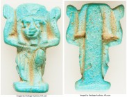ANTIQUITIES. Egypt. Late Period (7th-4th centuries BC). Faience figure (27mm x 17mm, 2.52 gm). VF. Faience figure with blue glaze, featuring Shu kneel...
