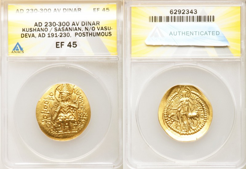 INDIA. Kushano-Sasanian. Imitating Vasudeva I (ca. AD 190-230). AV dinar (28mm, ...