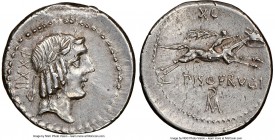 L. Calpurnius Piso Frugi (90 BC). AR denarius (19mm, 3.98 gm, 8h). NGC Choice XF 5/5 - 2/5, brushed. Rome. Laureate head of Apollo right; LXXII behind...