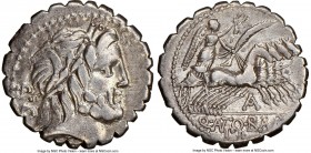 Q. Antonius Balbus (ca. 83-82 BC). AR denarius serratus (18mm, 4.09 gm, 5h). NGC VF 5/5 - 4/5. Rome. Laureate head of Jupiter right; S•C behind / Q•AN...