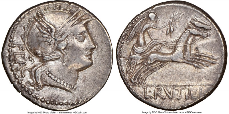 L. Rutilius Flaccus (ca. 77 BC). AR denarius (18mm, 3.67 gm, 6h). NGC Choice XF ...