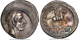 L. Marcius Philippus (57/6 BC). AR denarius (19mm, 7h). NGC Choice AU. Rome. ANCVS, diademed head of King Ancus Marcius right; lituus behind / PHILIPP...