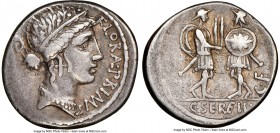 C. Servilius C.f. (ca. 57/53 BC). AR denarius (18mm, 3.95 gm, 7h). NGC Choice VF 4/5 - 4/5, scratches. Rome. FLORAL•PRIMVS (AL and MV ligate), head of...