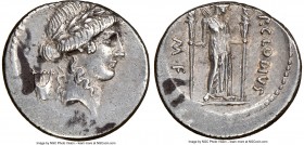 P. Clodius M.f. Turrinus (42 BC). AR denarius (18mm, 3.42 gm, 11h). NGC AU 4/5 - 3/5. Rome. Laureate head of Apollo right; lyre in left field / P•CLOD...