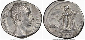 Augustus (27 BC-AD 14). AR denarius (19mm, 5h). NGC Choice VF. Lugdunum, ca. 15-13 BC. AVGVSTVS-DIVI•F, bare head of Augustus right / IMP-X, Apollo Ci...