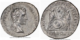 Augustus (27 BC-AD 14). AR denarius (20mm, 3.26 gm, 2h). NGC AU 5/5 - 2/5. Lugdunum, 2 BC-AD 4. CAESAR AVGVSTVS-DIVI F PATER PATRIAE, laureate head of...