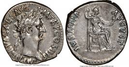 Nerva (AD 96-98). AR denarius (18mm, 3.74 gm, 7h). NGC AU 5/5 - 4/5. Rome, AD 96. IMP NERVA CAES AVG-P M TR P COS II P P, laureate head of Nerva right...