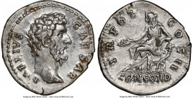 Aelius Caesar (AD 136-138). AR denarius (18mm, 2.60 gm, 5h). NGC AU 4/5 - 2/5, brushed. Rome, AD 137. L AELIVS-CAESAR, bare head of Aelius right / TR ...