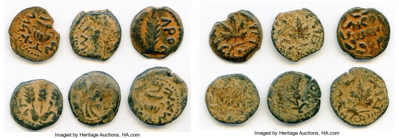 ANCIENT LOTS. Judaea. AD 1st century. Lot of six (6) AE prutahs. Fine. Includes:...