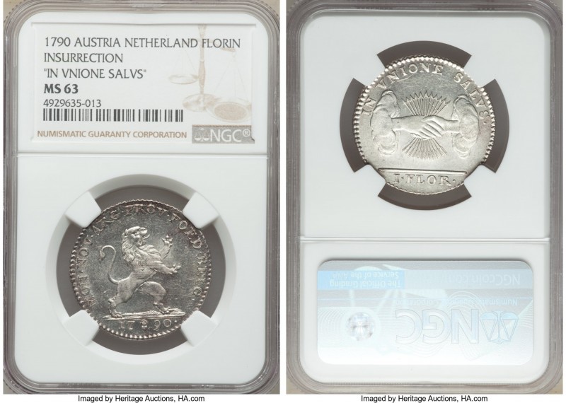 Insurrection Florin 1790-(b) MS63 NGC, Brussels mint, KM48. Mintage: 52,000. IN ...