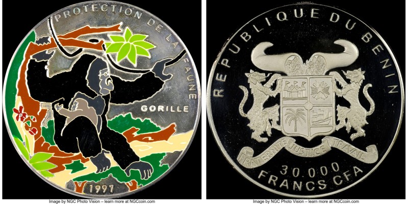 Republic silver Enameled Proof "Wildlife Protection - Gorilla" 30,000 Francs PR6...