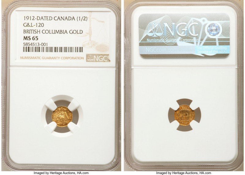 British Columbia gold Fantasy 1/2 Dollar 1912-Dated MS65 NGC, G&L-120. This abso...