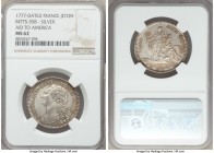 Louis XVI silver "Aid to America" Jeton 1777 MS62 NGC, Betts-558, Feuardant-903. 31mm. By Duvivier. LUDOV · XVI · REX CHRISTIANIS, bust right / PACEM ...