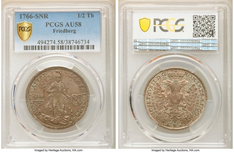 Friedberg. Franz Heinrich 1/2 Taler 1766-SNR AU58 PCGS, Nurnberg mint, KM71. Wit...