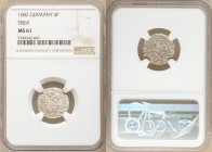Trier 4-Piece Lot of Certified 4 Pfennig MS61 NGC, 1) Johann Hugo 4 Pfennig 1682, KM154 2) Karl Kaspar 4 Pfennig 1662, KM121 3) Johann Hugo 4 Pfennig ...