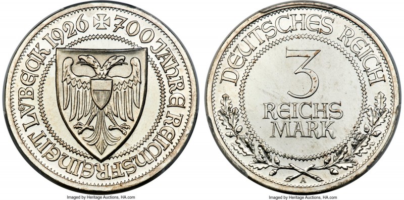 Weimar Republic Proof "Lubeck" 3 Mark 1926-A PR67 Cameo PCGS, Berlin mint, KM48,...