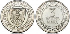 Weimar Republic Proof "Lubeck" 3 Mark 1926-A PR67 Cameo PCGS, Berlin mint, KM48, J-323. A compelling selection of this Proof issue revealing a great l...