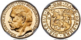 Weimar Republic gold Medallic "Hindenburg" 20 Mark 1928-Dated MS65 NGC, KM-X3, Kienast-416. Karl Goetz issue. Marked by a profound watery depth to the...