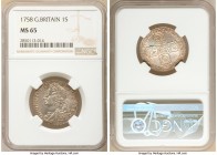 George II Shilling 1758 MS65 NGC, KM583.3, S-3704. An enchanting shilling of George II with light album toning and glossy, lustrous fields.

HID0980...