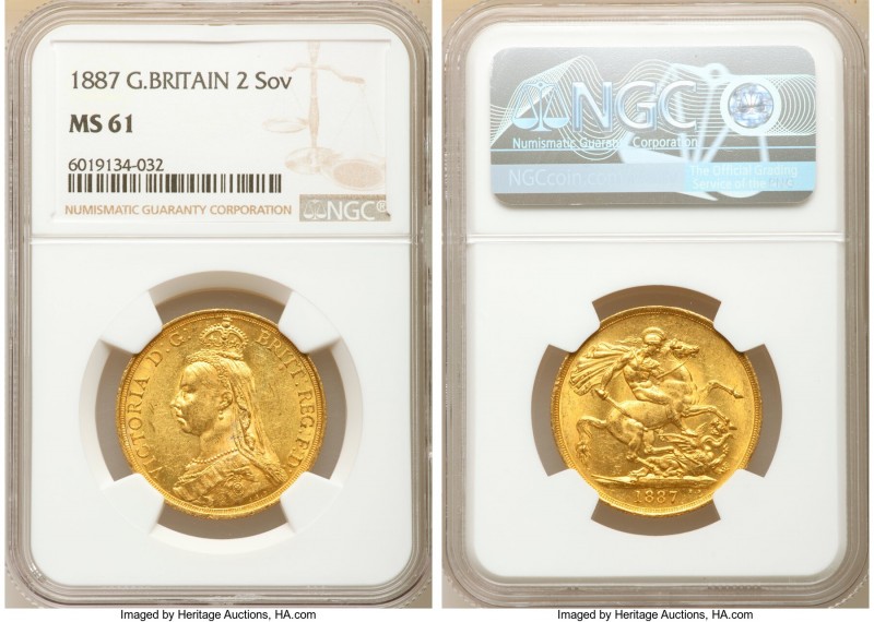 Victoria gold 2 Pounds 1887 MS61 NGC, KM768, S-3865. AGW 0.4710 oz.

HID098012...