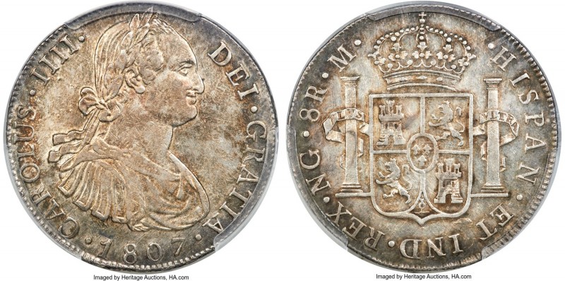 Charles IV 8 Reales 1807 NG-M AU50 PCGS, Nueva Guatemala mint, KM53. Revealing s...