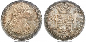 Charles IV 8 Reales 1807 NG-M AU50 PCGS, Nueva Guatemala mint, KM53. Revealing sharply outlined devices resulting from a firm strike amidst scattered ...