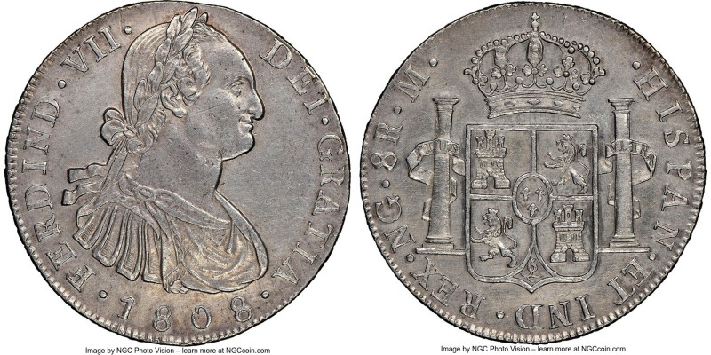 Ferdinand VII 8 Reales 1808 NG-M AU Details (Cleaned) NGC, Nueva Guatemala mint,...