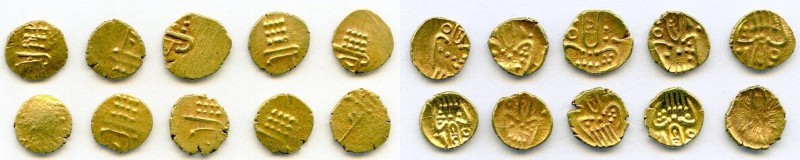 Cochin 10-Piece Lot of Uncertified Assorted gold Fanams ND (17th-18th Century) X...