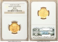 Vittorio Emanuele III gold 20 Lire 1923-R MS62 NGC, Rome mint, KM64. Mintage of 20,000. A satiny surface encompasses this popular one-year type, comme...