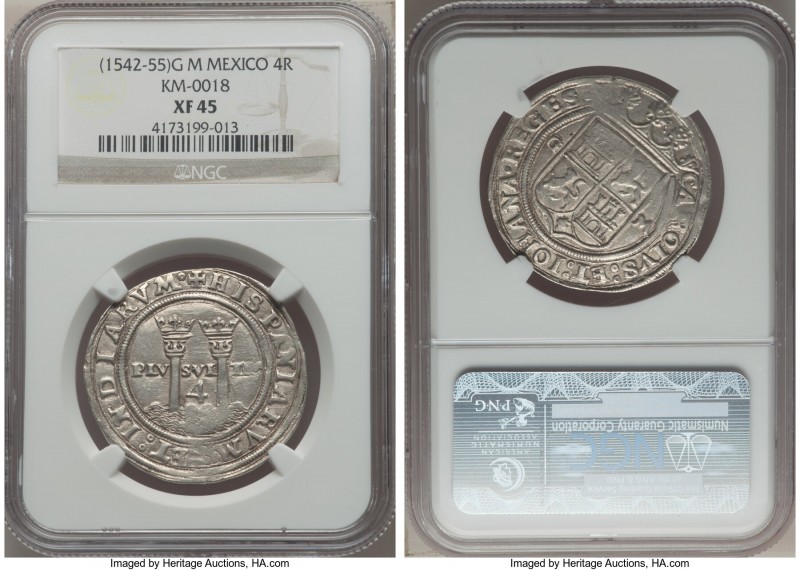 Charles & Johanna "Late Series" 4 Reales ND (1542-1557) G-M XF45 NGC, Mexico Cit...