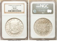 Ferdinand VI 8 Reales 1754 Mo-MF MS60 NGC, Mexico City mint, KM104.1. A sleek representative of a pillar dollar with frosty devices and hints of origi...