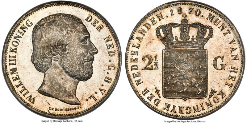 Willem III 2-1/2 Gulden 1870 MS64 PCGS, Utrecht mint, KM82. Light golden toning ...