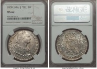 Charles IV 8 Reales 1800 LM-IJ MS62 NGC, Lima mint, KM97. Outstanding for the type with a bold strike and full silvery brilliance. 

HID09801242017...