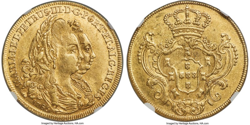 Maria I & Pedro III gold 4 Escudos (Peça) 1785 AU58 NGC, Lisbon mint, KM281, Fr-...