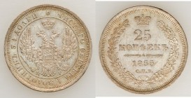 Nicholas I 25 Kopecks 1855 CΠБ-HI UNC, St. Petersburg mint, KM-C166.1. 24mm. 5.17gm. Reflective surfaces draped in silver and gold toning. 

HID0980...