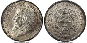 Republic 2-1/2 Shillings 1895 AU58 PCGS, KM7. Lustrous and only gently circulated, the surfaces are decorated in lightly streaked soft, silvery tone. ...