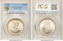 George V 2-1/2 Shillings 1932 MS63 PCGS, KM19.3. With frosty central motifs and light russet toning towards the edges, this choice example displays lo...
