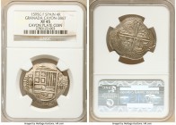 Philip II Cob 4 Reales 1595 Fo-G XF45 NGC, Granada mint, Cay-3867 (this coin), Cal-303. A scarce cob from this mint with shimmering golden hues to the...