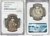 Confederation "Bern Shooting Festival" 5 Francs 1885 MS63 Prooflike NGC, KM-XS17, Richter-193. A fully defined, Prooflike example with starkly contras...