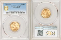 Confederation gold 10 Francs 1922-B MS65 PCGS, Bern mint, KM36. AGW 0.0933 oz. 

HID09801242017

© 2020 Heritage Auctions | All Rights Reserved