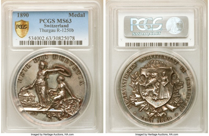 Confederation silver "Thurgau Shooting Festival" Medal 1890 MS63 PCGS, Richter-1...