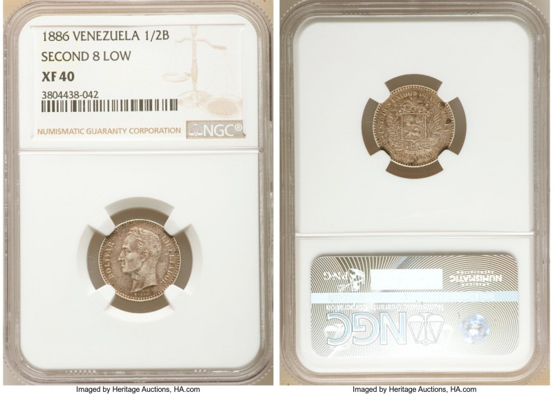 Republic 1/2 Bolivar 1886-(c) XF40 NGC, Caracas mint, KM-Y21. Second 8 low. 

...
