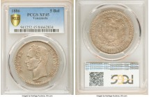 Republic 5 Bolivares 1886 XF45 PCGS, Caracas mint, KM-Y24.1. An evenly circulated example displaying argent surfaces.

HID09801242017

© 2020 Heri...