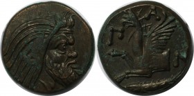 Griechische Münzen, BOSPORUS. Pantikapaion. AE (7,03 g. 20 mm) 314-310 v. Chr. Vs.: Kopf Pan (Satyr) rechts. Rs.: ПАN, Vorderteil des Greifs links, un...